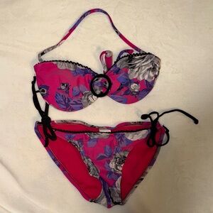 Floral Bikini Set with Pink and Purple Accents